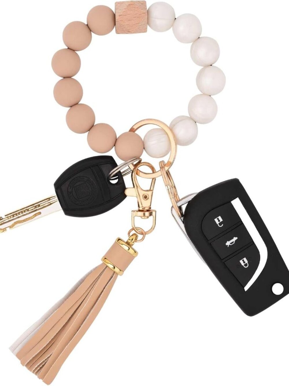 Silicone Beaded Bracelet Keychain Wristlet Key Ring Bangle Chains for Women with